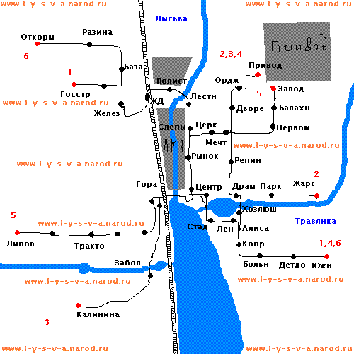 География автобусных остановок в Лысьве